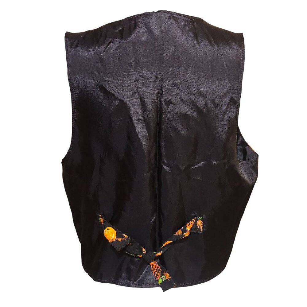 Vintage 90s Women's Medium Halloween Vest Black Pumpkin Scarecrow Print Fall - Picture 4 of 7